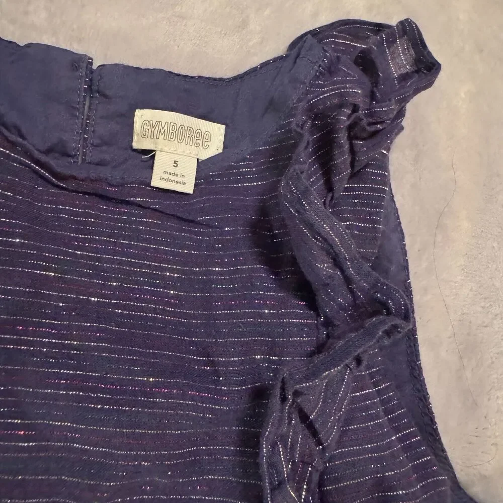 Gymboree Party Dress Little Girls 5 Purple Metallic ruffles sleeveless glitter
